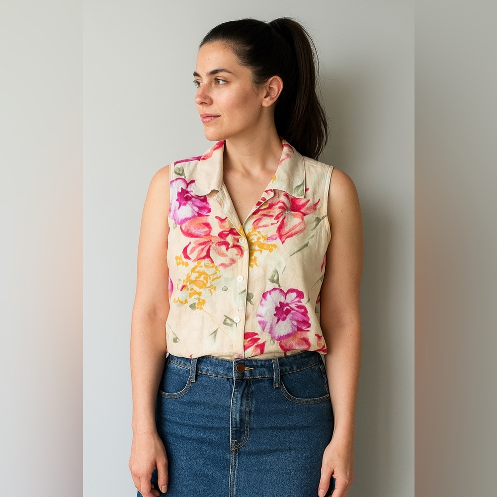 Vintage || Lemongrass Linen Blend Sleeveless Top